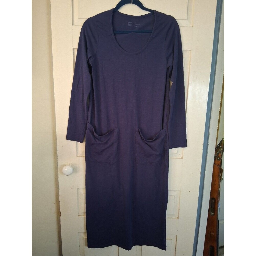 Pact Organic Cotton Long Sleeve Pocket Maxi Dress w/ Side Slit in Dark Blue Sz M